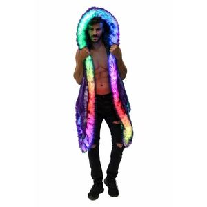 FURROCIOUS FURR Men’s Purple White Faux Fur LED vest for Festivals, Burning Man